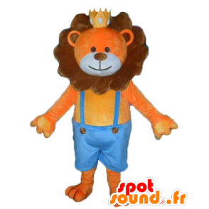 Mascota del león de color naranja y marrón, con una corona - MASFR22964 - Mascotas de León