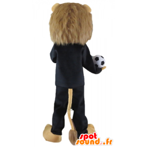 Brown-Löwe-Maskottchen, in schwarz Sport mit einem Ball gekleidet - MASFR22966 - Sport-Maskottchen