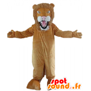 Bruine en witte leeuw mascotte, volledig klantgericht - MASFR22967 - Lion Mascottes