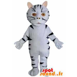 Kattemaskot, hvid og sort tiger, kæmpe - Spotsound maskot