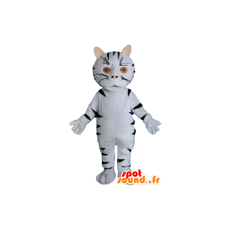 Kattemaskot, hvid og sort tiger, kæmpe - Spotsound maskot