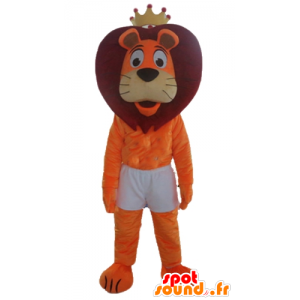 Oranje en Red Lion mascotte kortom, met een kroon - MASFR22969 - Lion Mascottes