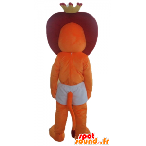 Orange and red lion mascot in shorts, with a crown - MASFR22969 - Lion mascots