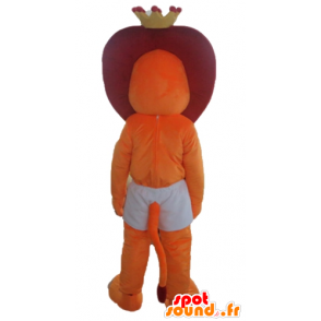 Orange og Red Lion maskot kort sagt, med en krone - MASFR22969 - Lion Maskoter