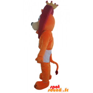 Arancione e rosso mascotte leone in pantaloncini, con una corona - MASFR22969 - Mascotte Leone