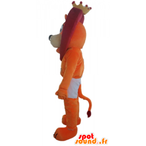 Naranja y rojo de la mascota del león en pantalones cortos, con una corona - MASFR22969 - Mascotas de León