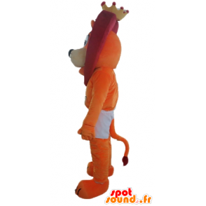 Orange and red lion mascot in shorts, with a crown - MASFR22969 - Lion mascots