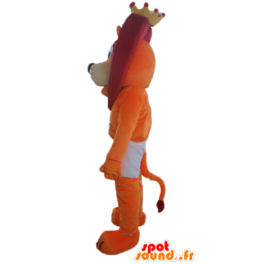 ショートパンツのオレンジと赤のライオンのマスコット、王冠付き-MASFR22969-ライオンのマスコット