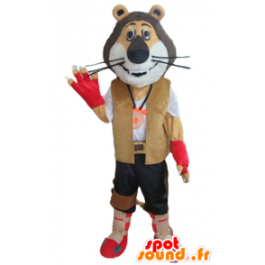 Tricolor lion mascot, dressed Explorer, biker - MASFR22970 - Lion mascots