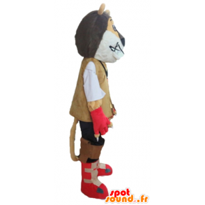 Mascot tricolor leeuw gekleed explorer, fietser - MASFR22970 - Lion Mascottes