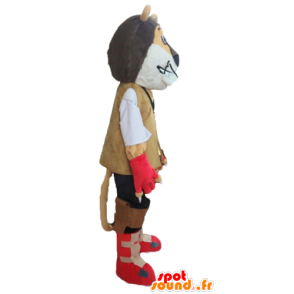 Mascot tricolor løve kledd explorer, biker - MASFR22970 - Lion Maskoter
