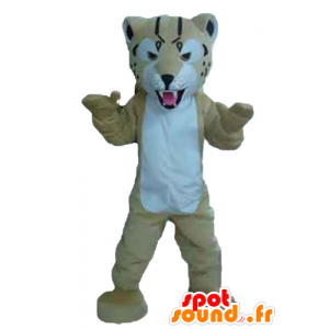 Beige e bianco tigre mascotte, feroce dall'aspetto - MASFR22973 - Mascotte tigre