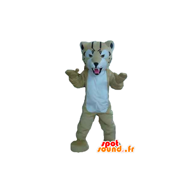 Beige og hvit tiger maskot, hard - MASFR22973 - Tiger Maskoter