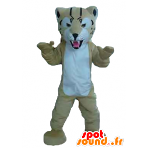 Beige ja valkoinen tiikeri maskotti, kovaa - MASFR22973 - Tiger Maskotteja