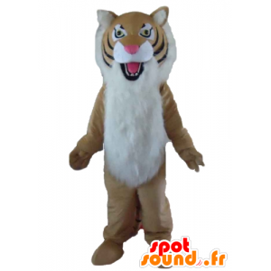 Mascot ruskea tiikeri, valkoinen ja musta, karvainen - MASFR22974 - Tiger Maskotteja