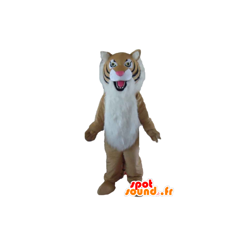 Mascot tigre castanho, branco e preto, cabeludo - MASFR22974 - Tiger Mascotes