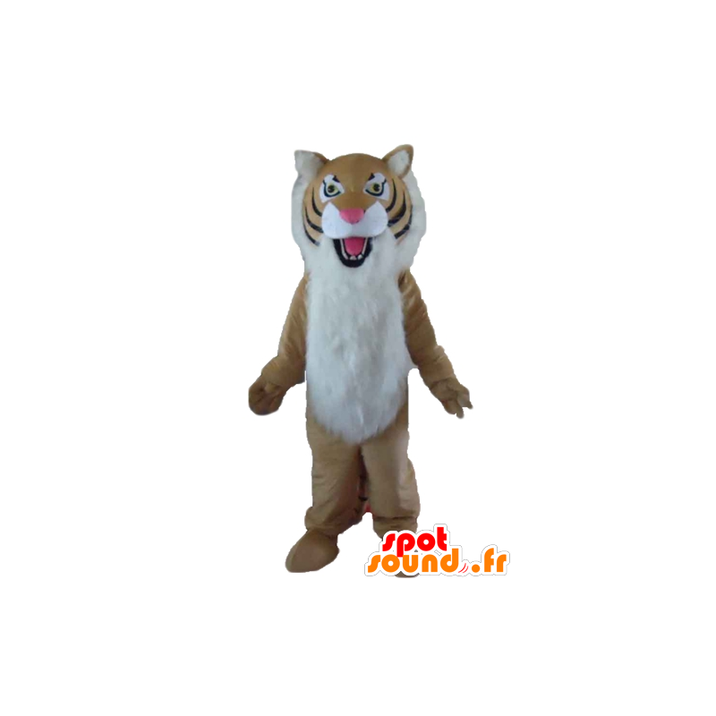Mascotte de tigre marron, blanc et noir, poilu - MASFR22974 - Mascottes Tigre