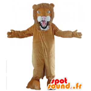 Mascotte de lion marron et blanc, rugissant - MASFR22975 - Mascottes Lion