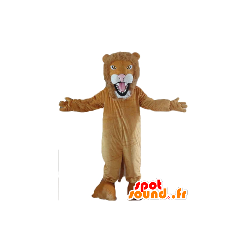 Brown lion mascot and white, roaring - MASFR22975 - Lion mascots