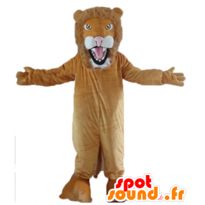 Brown lion mascot and white, roaring - MASFR22975 - Lion mascots
