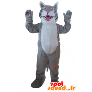 Tiger mascotte grigio, bianco e nero, gigante - MASFR22976 - Mascotte tigre