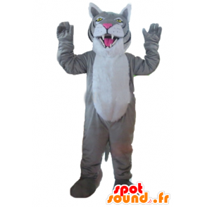 Tiger mascotte grigio, bianco e nero, gigante - MASFR22976 - Mascotte tigre