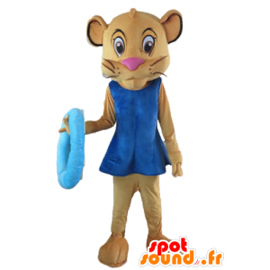 Maskot Sala, hnědý lvice, přítelkyně Simba, s šaty - MASFR22977 - lev Maskoti