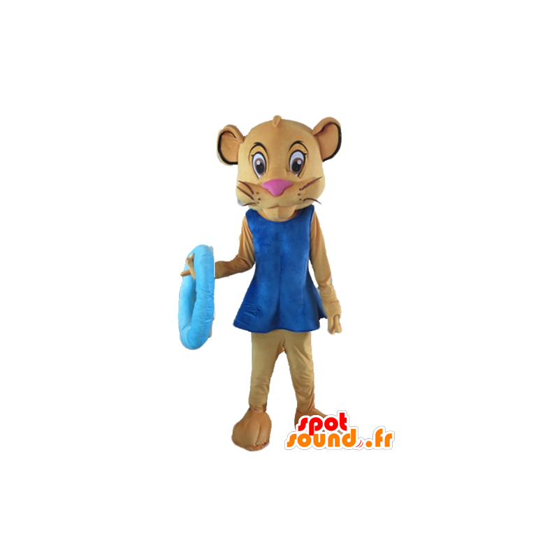 Sala mascot, brown lioness, girlfriend of Simba, with a dress - MASFR22977 - Lion mascots