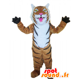 Mascot bruin tijger, wit en zwart - MASFR22978 - Tiger Mascottes