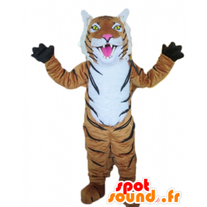 Mascot καφέ τίγρης, λευκό και μαύρο - MASFR22978 - Tiger Μασκότ