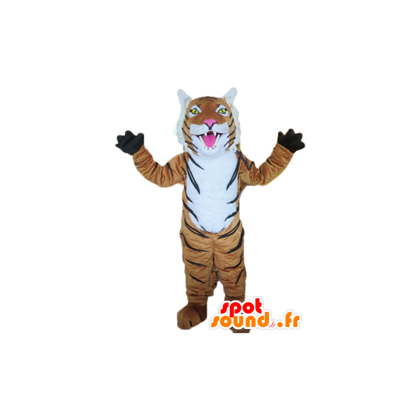Tiger Maskottchen braun, weiß und schwarz - MASFR22978 - Tiger Maskottchen