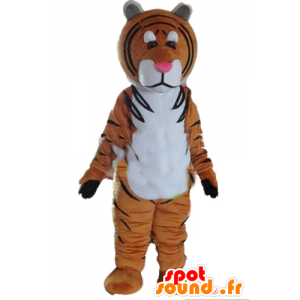 Brun, hvid og sort tiger maskot - Spotsound maskot kostume