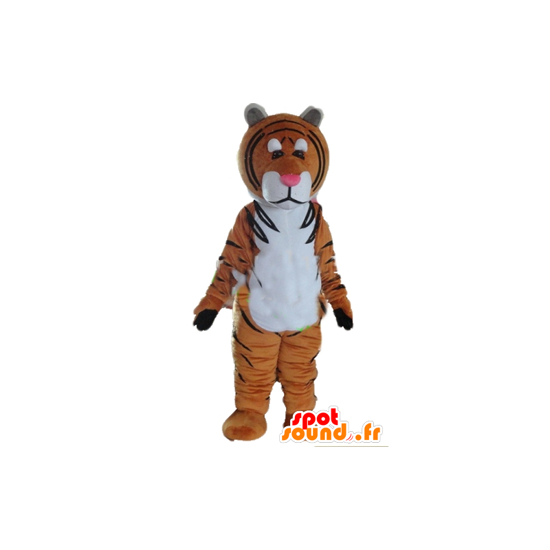 Mascot ruskea tiikeri, valkoinen ja musta - MASFR22979 - Tiger Maskotteja