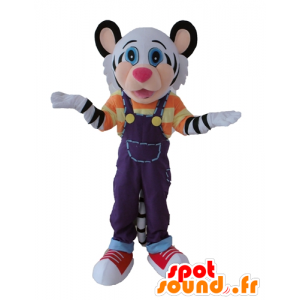 Mascot black and white tiger with a colorful outfit - MASFR22983 - Tiger mascots
