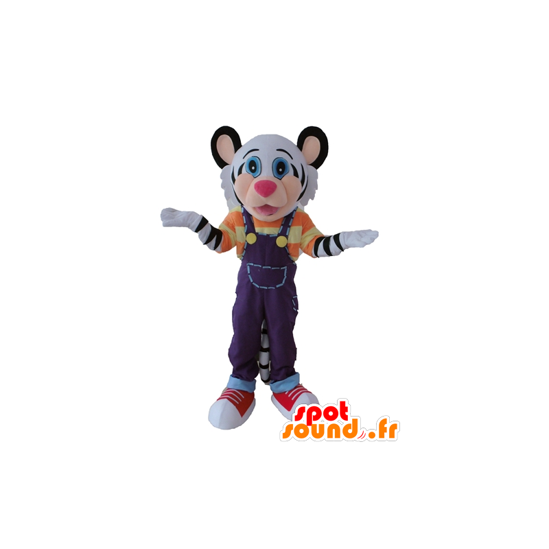 Mascot tigre blanco y negro con un traje colorido - MASFR22983 - Mascotas de tigre