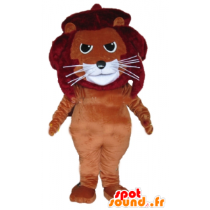 Lion mascot, brown feline, red and white - MASFR22985 - Lion mascots