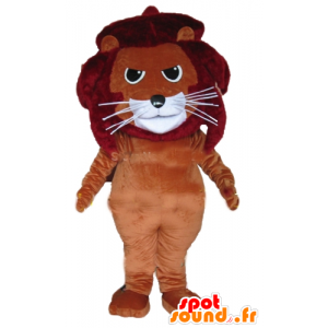 Mascotte van de Leeuw, katten bruin, rood en wit - MASFR22985 - Lion Mascottes