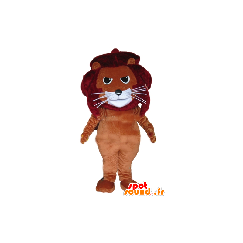 Lion mascot, brown feline, red and white - MASFR22985 - Lion mascots
