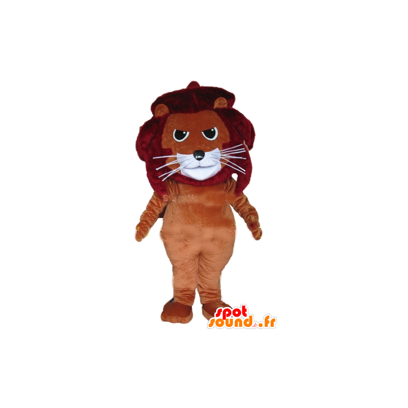 Mascotte van de Leeuw, katten bruin, rood en wit - MASFR22985 - Lion Mascottes