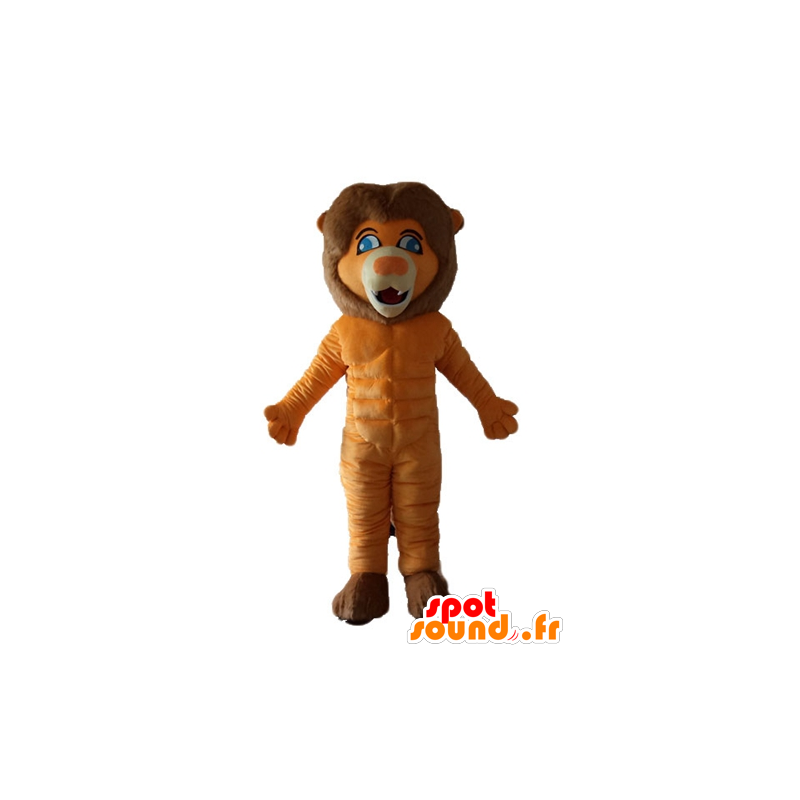 Laranja leão mascote e marrom com olhos azuis - MASFR22986 - Mascotes leão