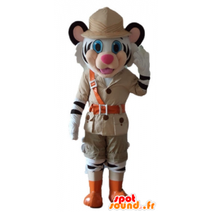 Mascot wit en zwart tijger in Explorer gehouden - MASFR22988 - Tiger Mascottes