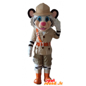 Mascot wit en zwart tijger in Explorer gehouden - MASFR22988 - Tiger Mascottes