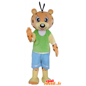 Oranje en geel teddy mascotte, tijger, gekleurde outfit - MASFR22989 - Bear Mascot