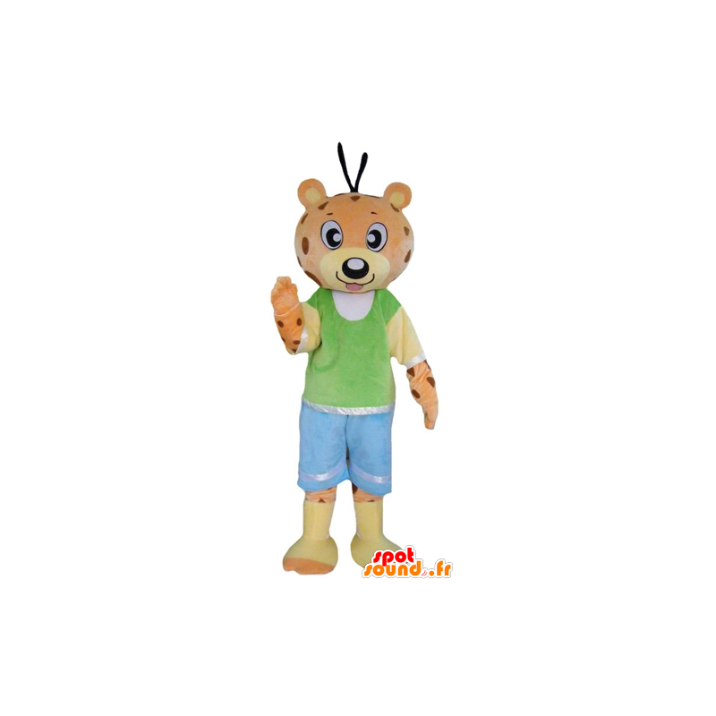 Orange and yellow teddy mascot, tiger, colored outfit - MASFR22989 - Bear mascot