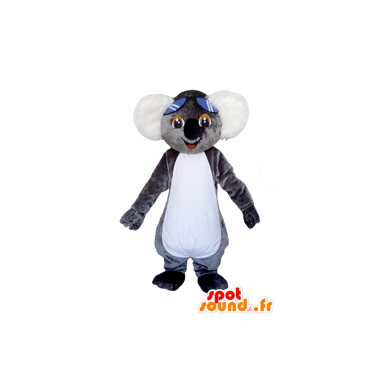Mascotte de koala gris et blanc, très mignon avec des lunettes - MASFR22992 - Mascottes Koala