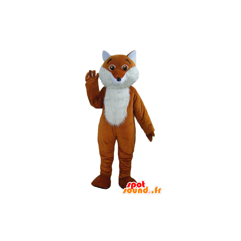 Mascot oranje en witte vos, leuk, harige - MASFR22993 - Fox Mascottes