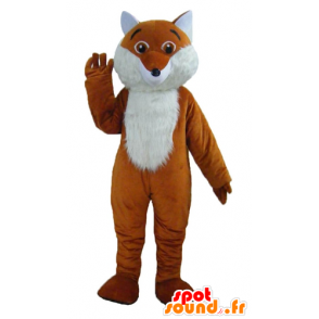 Mascot oranje en witte vos, leuk, harige - MASFR22993 - Fox Mascottes