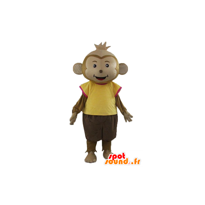 Brown monkey mascot, dressed in a colorful outfit - MASFR22995 - Mascots monkey