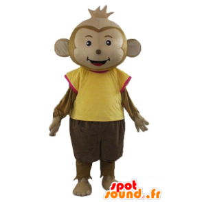 Brown Affe-Maskottchen, in einem bunten Outfit - MASFR22995 - Maskottchen monkey