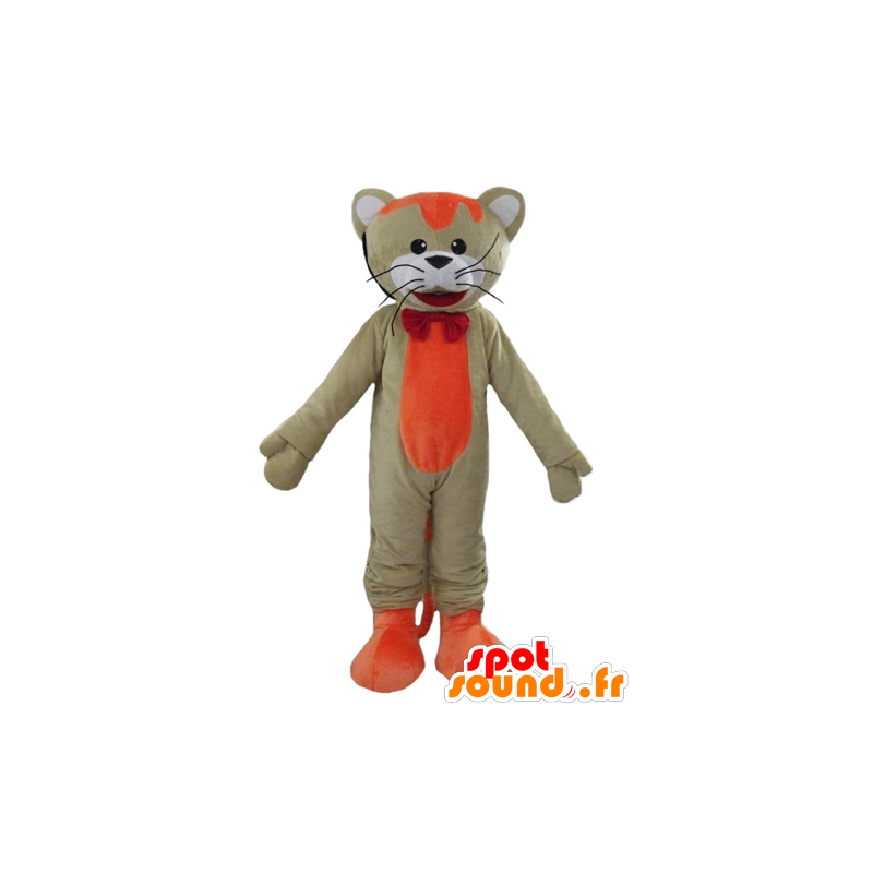 Mascotte de chat gros, orange et blanc, coloré et souriant - MASFR22996 - Mascottes de chat